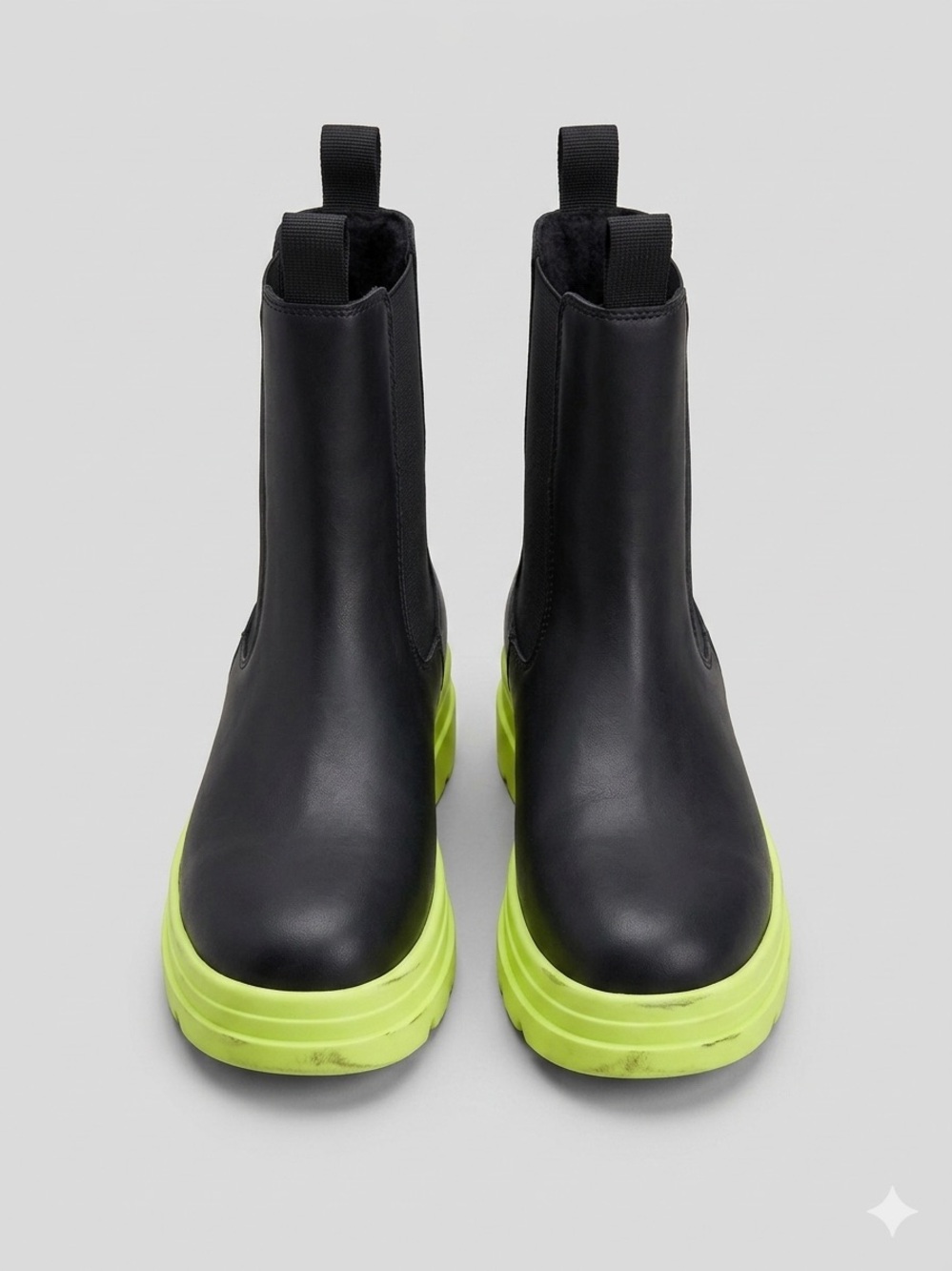Black Chelsea Boots with Neon Green Platform Sole